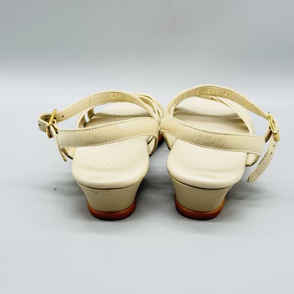 SAS Sandals Womens 7 Off White Patent Leather Comfort Wedge Ankle Strappy Shoes - Picture 7 of 14